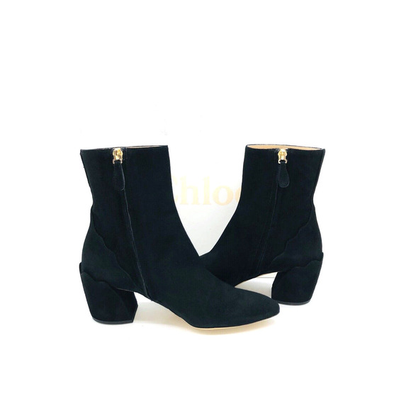 Chloe Lauren Suede Pointed Toe Ankle Boots - Black , US 7 / EUR 37 - Picture 9 of 11